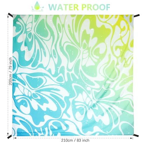 HIHOHO Beach Blanket Waterproof Sandproof Extra Large Beach Mat 79" X 83"/120"x108"for 1-8 Adults Quick Drying Durable Outdoor Picnic Mat for Beach Travel Camping Hiking - color: Big Flower-blue Green Gradient, size: 79" X 83"（1~3 person）