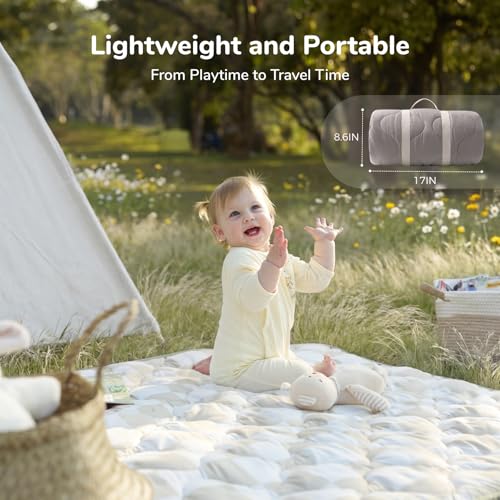 Momcozy Baby Play Mat for Floor, 50"x50" Thickened Playpen Mat, Playmate for Baby Tummy Time, Waterproof & Non-Slip, Foldable Outdoor Mat with Carrying Handle, Khaki Plaid - color: Khaki Plaid