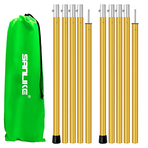 SAN LIKE Aluminum Tent Poles for Tarp & Awnings - 75in Adjustable, Collapsible Poles - 2 Sets (5 Sections) - color: Yellow-5 Sections