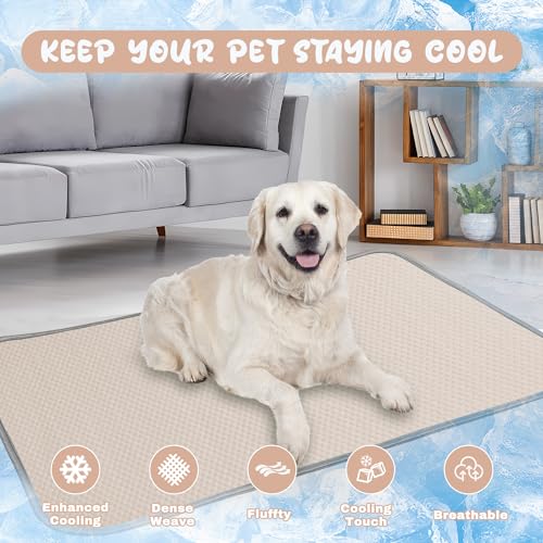 Buvlnee Summer Dog Cooling Mat Washable Ice Silk Self Cool Pad for Small Medium Large Dogs and Cats, Pet Sleeping Pad for Crate, Bed, Indoor & Outdoor Floor, Car Seats - color: Khaki, size: 27x22in
