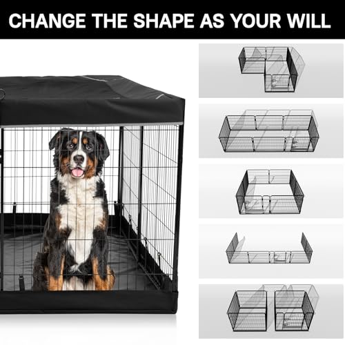 PJYuCien Dog Playpen Outdoor Plus Storage Bag, 24" H 8 Panels Puppy Pen with Square Bottom & Top Cover, Heavy Duty Dog Fence for Camping - style: 8-Panels 24.0"W
