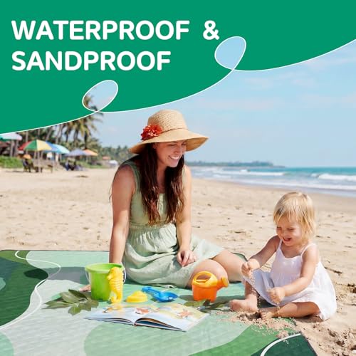 Waterproof Picnic Blanket Beach Outdoor Camping Mat Extra Large Foldable Cute Big Travel Essential Accessories Gift Park Patio Lawn Garden Grass Ground Play Music Festival Concert Must Have - color: Abstract Sage Green