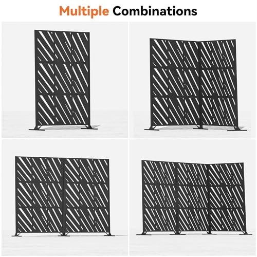 Modern Shade 4x6 FT Metal Privacy Screen with Artistic Modular Designs Decorative Patio Privacy Fence & Garden Divider, Freestanding Outdoor Metal Fence Panel, Weather-Resistant (Slant Linea) - size: 1 Panel (Slant Linea)
