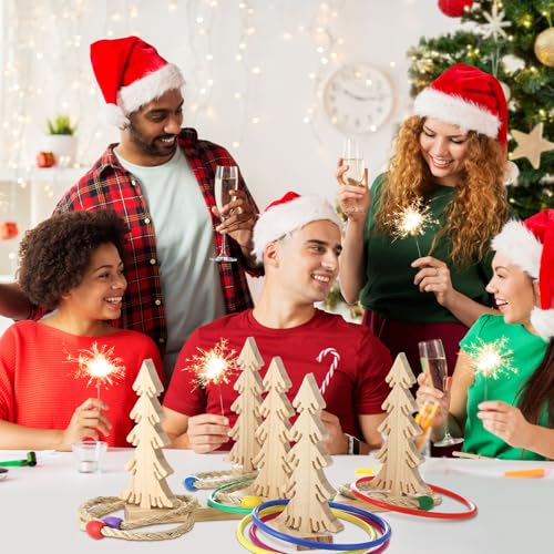 Liliful Christmas Wooden Tree Ring Toss Game Holiday Winter Party Game for Family Outdoor Indoor Yard Lawn Party Supplies 5 Scoreboard 10 Rings