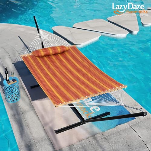 Lazy Daze Hammocks 12FT Quilted Hammock Double 2 Person Hammock with Spreader Bar and Pillow for Outside Outdoor Patio Backyard QFH12 - color: Mixed Red Stripes