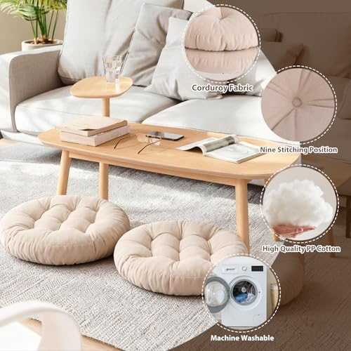 Tiita Outdoor Cushions Square Floor Pillow Thicken Tufted Seat Pad Large Floor Cushion for Yoga Meditation Living Room - color: Round|beige, size: 2 Count (Pack of 1)