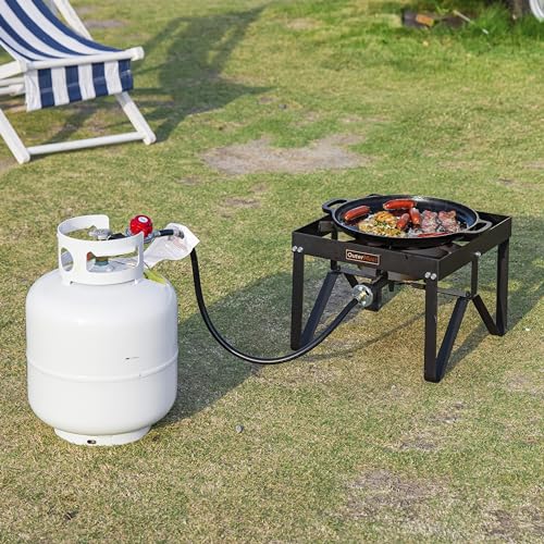 OuterMust Outdoor Propane Burner Heavy Duty Propane Gas Stoves for Cooking with 10 PSI Regulator and Cast Iron Braided Holes Perfect for Home Brewing, Crawfish Boiler, Turkey Fryer and Seafood Boiler - size: Single Burner - Heavy Duty