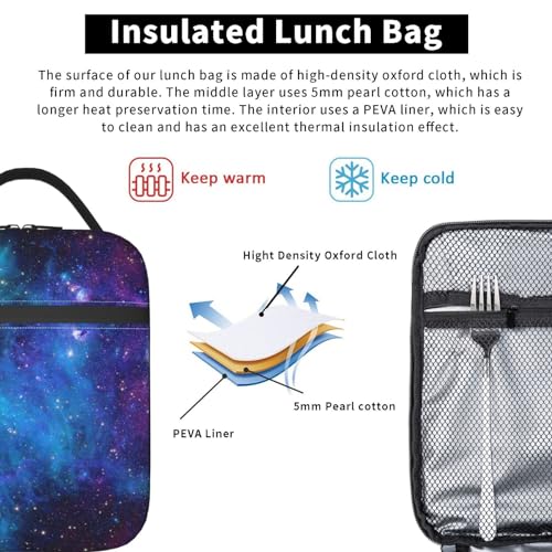 Abstract Blue Outer Space Galaxy Star Insulated Lunch Bag Portable Reusable Zipper Lunch Box For Men Women Work Picnic Travel Camping - color: Black38