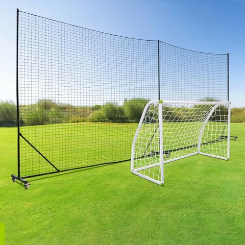 Backstop Net System for Backyard – Heavy Duty Sports Barrier Net with Steel Posts, Movable/Socketed Ball Stop Net for Soccer, Baseball, Training - size: 30FT Wide, style: Movable-1.75 Inch Net