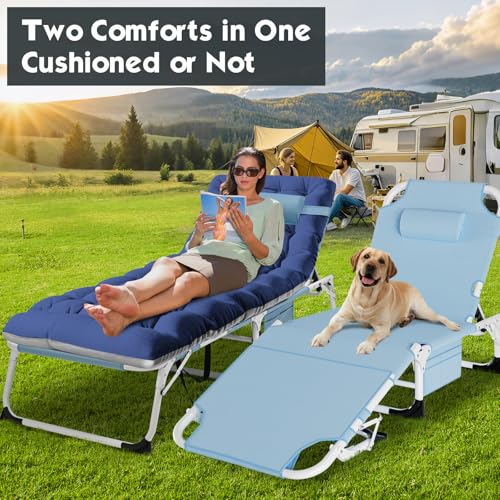MOPHOTO Tanning Chair, Outdoor Sunbathing Lounge Chair 5-Position, Folding Chaise Lounger, Sun Tanning Lounger with Face Hole, Perfect for Pool Beach Patio - color: Light Azure, style: Sunbather Lounge