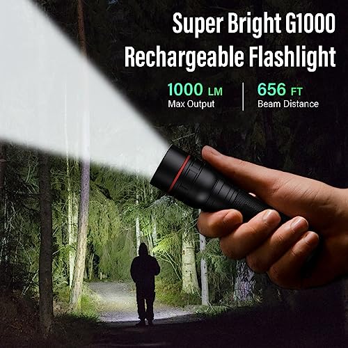 RECHOO Rechargeable Flashlights High Lumens, 2 Pack G1000 Super Bright Flash Light, Small Led Tactical Flashlight with 3 Lighting Modes, Portable Flashlights for Camping Home (Battery Included) - color: Black, size: 2 Pack