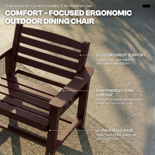 Outdoor HDPE Dining Set 7 Pieces, Patio Table with Umbrella Hole and 6 Chairs, All Weather Patio Furniture for Lawn, Garden, Backyard, Deck, Poolside, Outdoor Dining Table and Chairs, Coffee - color: Coffee, size: 7-Piece (1 Table + 6 Chairs)