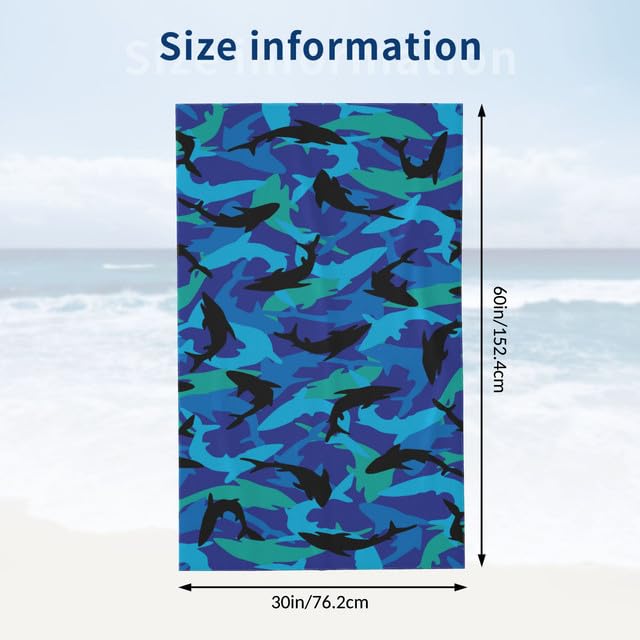 JOOCAR Blue Black Shark Beach Towel Cute Microfiber Beach Towels Blanket for Kids Bath Towels Big Extra Large XL Pool Towels Oversized Quick Dry Sandproof for Boys Men Summer Decor 30x 60 Inch - color: B4