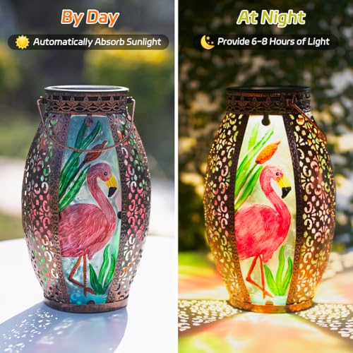 STARSOUL Solar Lantern Outdoor Waterproof, Hanging Solar Lantern for Patio Garden Yard Decor, Flamingo Garden Decor, Flamingo Gift for Women - color: Flamingo