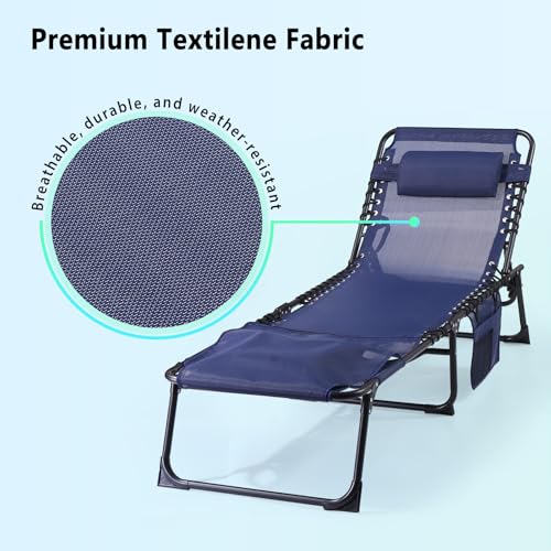 Unovivy Tanning Chairs with Face Hole Set of 2, Patio Lounge Chairs with 5-Position Reclining Back, Portable Folding Outdoor Lounge Chair for Sunbathing, Pool, Patio, Camping - color: Blue