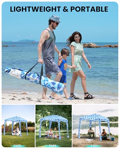 Qipi Beach Cabanas for Sand, Beach Canopy with Sandbags & Side Wall for Family, Easy Set Up Sun Shelter, UPF 50+ UV Protection with Roof Vent - color: 6' x 6' A-Sea Life