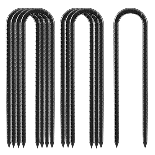 12inch Rebar Stakes, 8 Pack U Hook Ground Anchors, Heavy Duty Rust Proof Coated Steel Ground Stakes Ground Anchors, Garden Stake Metal Stake Tent Stake Trampoline Anchors Trampoline (Black) - color: U-8pcs