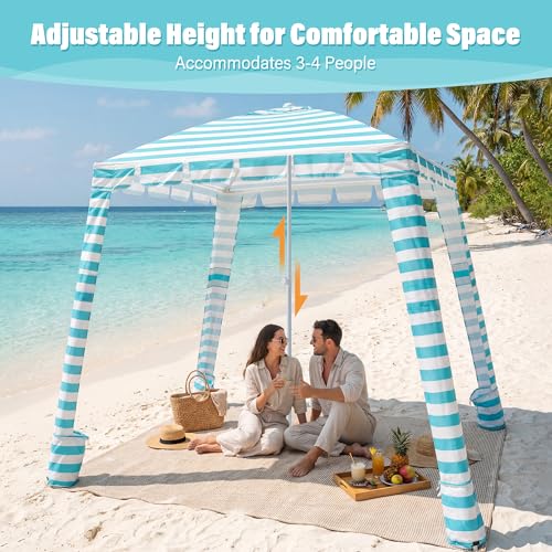 Umineux Beach Cabana - 6FT Beach Canopy with Side Wall, Easy Setup Beach Tent Sun Shelter, Waterproof Tent - Portable Shade for Whole Family (Green Stripes) - color: Green Stripes, size: 6ft