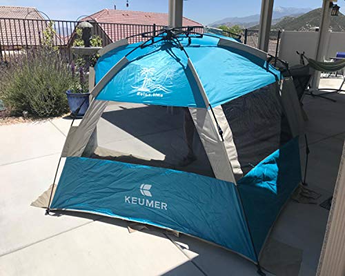 G4Free Deluxe XL Pop Up Beach Tent, 3-4 Persons Easy Setup Sun Shelter Canopy with UPF 50+ UV Protection Extral Wide 70.9 in - color: Large New Lake Blue