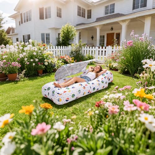Inflatable Couch,Air Sofa with Sun-Shade Design,Built-in Storage,Ripstop Polyester&Stability Pegs,Portable Air Lounger for Beach,Camping,Easy to Carry,2 Inflation Ways(Included Pump)Pebble Gray - color: Pebble Gray