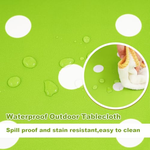 SquarePie 60'' Round Outdoor Tablecloth with Umbrella Hole Waterproof Zippered Table Cloth for Picnic Patio BBQs Backyard, Green Polka Dot - color: Green Polka Dot, size: 60" (Round)
