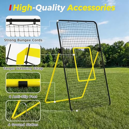 Volleyball Rebounder Net 7x4 ft, Portable Bounce Back Net with 5 Adjustable Angles for Backyard, Indoor & Outdoor Practice, Sturdy Multi-Sport Return Trainer for Volleyball, Baseball, Softball - color: Black&Yellow