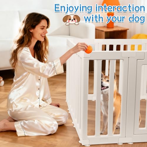 XPIY Dog Playpen – 25Inch Tall Plastic Puppy Fence Playpen with Door for Medium and Small Dogs, Safe Indoor & Outdoor XL Big Pet Puppy 12-Panel Play Pen - color: white, size: 44"*36.2"*25"