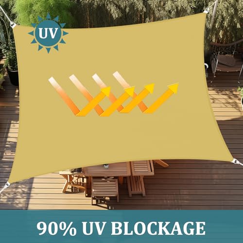 Shade&Beyond Waterproof Sun Shade Sail 12'x12' Rectangular Sand Shade Sail, UV Block Sun Shades Outdoor, Shade Canopy for Garden Patio Backyard Lawn Deck - color: Sand, size: 1 2' X 1 2', style: Rectangle