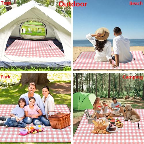 Large Cute Gingham Picnic Blanket 79"X60" Outdoor Picnic Mat Foldable Waterproof Sand Proof Beach Blanket Portable Rug for Picnics Beach Camping Lawn Grass Hiking Concerts Tent Indoor Play Mat, Pink - color: Pink Plaid