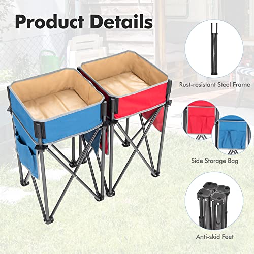 Goplus 2 PCS Folding Camping Tables, Portable Picnic Tables with Large Capacity Storage Sink, Side Pockets, Anti-Skid Feet, Lightweight Tables for Hiking, Fishing, BBQ, Beach (Blue+Red) - color: Blue+red