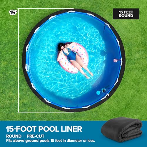 Above Ground Pool Liner Pad, 15' Foot Round, Pre-Cut Heavy Duty Outdoor Pool Pads for Above Ground Pools, Black Swimming Pool Liners for Padding and Protection, Thick Pool Mats to Prevent Punctures - size: 15 Feet