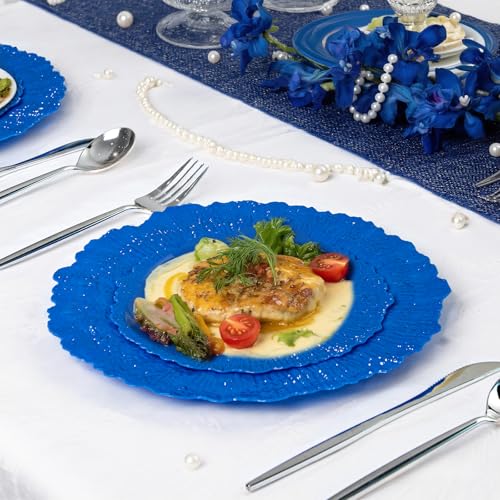 DaYammi 60Pcs Blue Plastic Plates - Sapphire Blue Plates Disposable & Reusable - Heavy Duty Plastic Plates for Party Including 30 Dinner Plate,30 Dessert Plate for Weddings,Dinner - color: Sapphire Blue