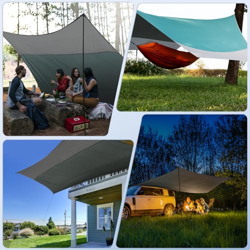 12X14FT Camping Tarp with 2 Poles, UV UPF50+ Lightweight Car Awning Sun Shelter, PU3000 Waterproof Tarp for Camping, Hiking and Backpacking Trips - color: Light Green