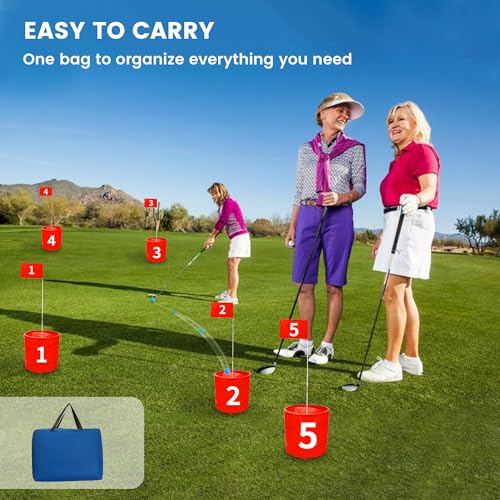 Golf Bucket Yard Game 9-Hole Set with 2 Clubs, Portable Outdoor Yard Game for Family and Adults, Golf Chipping Games Practice Games for Lawn, Beach, Camping, Park