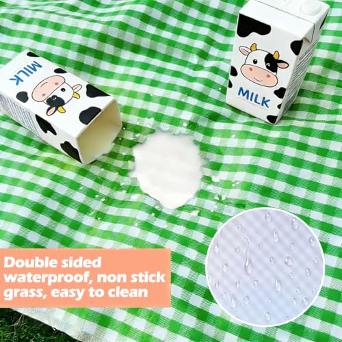Large Picnic Outdoor Blanket, 40''x60'' Waterproof Sand Beach Mat, Foldable Blankets Gingham Picnic Mat for Beach Camping Grass Lawn Park Hiking Travel Accessories Family Concerts (Green White) - color: Green, size: 40''x60''