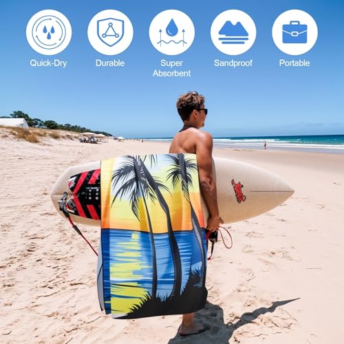Oversized Microfiber Beach Towel Thin 2 Pcs, Pink Blue Sunset Seaside Double Sided Towel, Large Sand Free Quick Dry Soft Swim Absorbent Compat Towels for Adult Women Men, Summer Swim Holiday, 35"x71"