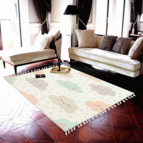 Boho Rug Cute Cartoon Face Cloud Seamless Pattern Dot Area Rug Carpet Patio Rug Hallway Runner Rug Mat Pad Minimalist Home Decor Living Room Bedroom Indoor Outdoor, Multi1, 120x180cm - color: Multi1, size: 120x180cm
