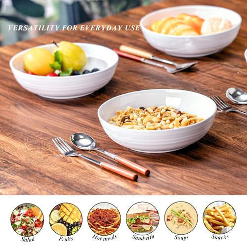 8-Inch Melamine Salad Bowls (Set of 6) - Unbreakable, Reusable Pasta Bowls With Ceramic Feel, Stackable and Dishwasher-Safe, Versatile for All Meals (White), AR20-2 - color: White