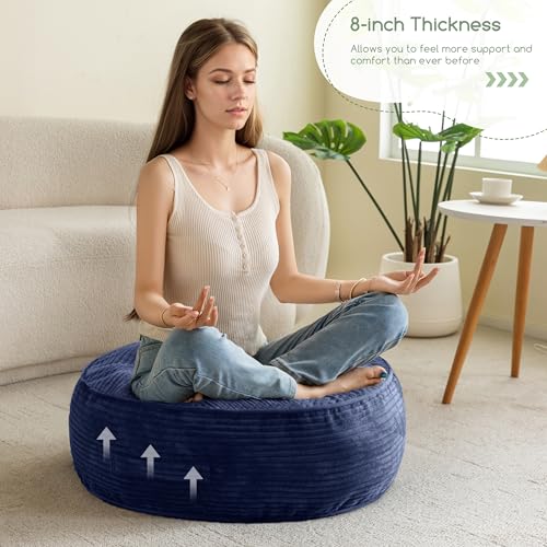 HIGOGOGO 8" Extra Thick Floor Pillow Cushion for Adults, Meditation Cushion Pillow, Large Round Floor Sitting, Tufted Corduroy Cover, for Tatami Living Room or Yoga, 22x22 Inch, Navy - color: Round Navy, size: 8" Thick(Pack of 1)
