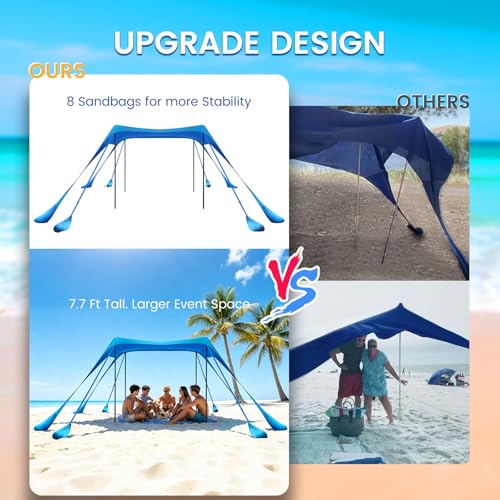 besuhot Beach Tent Sun Shelter 10x10FT Beach Shade Canopy with 8 Sandbags, UPF 50+ Protection Beach Shade Canopy, Outdoor Tent for Beach Camping Trips, Fishing, Backyard（Light Blue） - color: Light blue