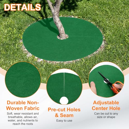 HARFINGTON 10pcs Tree Mulch Ring 5.9 Inch Non-Woven Round Tree Protector Weed Barrier Mat Plant Cover Rings for Weed Grass Control Root Protection, Green