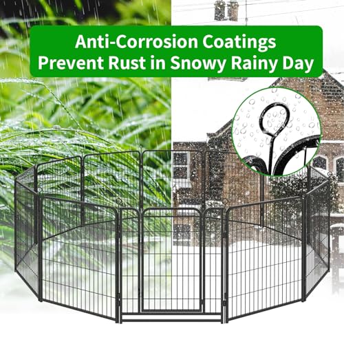 Kfvigoho Dog Playpen Outdoor Extra Wide 16 Piece Panels Heavy Duty Dog Fence 40" Height Anti-Rust with Doors Portable for RV Camping Yard, Total 42FT, 140 Sq.ft, Snowy Black - style: 32"W x 40"H