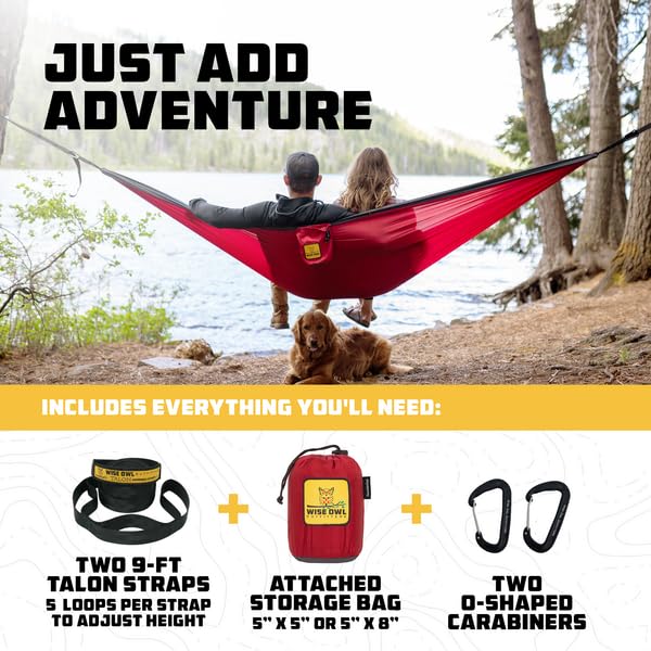 Wise Owl Outfitters Camping Hammock – 500lbs Portable Hammock with Tree Straps - Travel, Backpacking, Hiking, Outdoors Camping Gear - Single or Double - color: Blue & Grey, size: Single