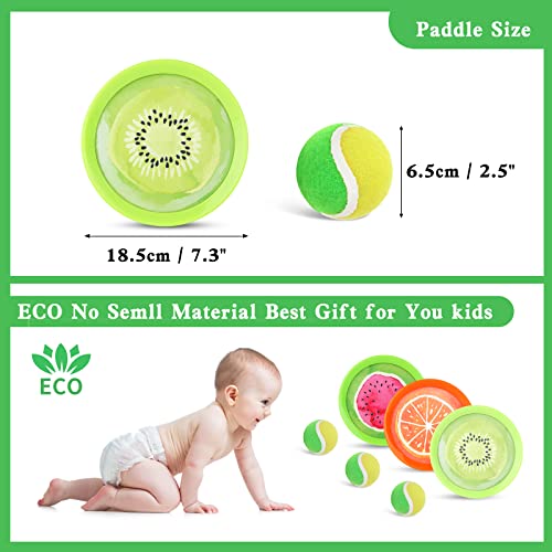 Toss and Catch Ball Game Set - Fruit Design Catch Game for Kids Adults Beach Yard Lawn Outdoor Indoor 6 Sticky Paddles 3 Balls and 1 Storage Bag - color: Multicolored