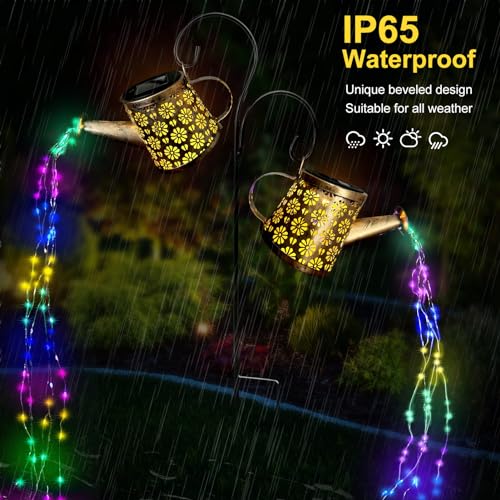 WITOROR Solar Watering Can Lights Outdoor, IP65 Waterproof Garden Decor Solar Garden Light 8 Multi-Color Changing Modes One Pole Two Lights Outdoor Decorations for Yard, Lawn, Patio