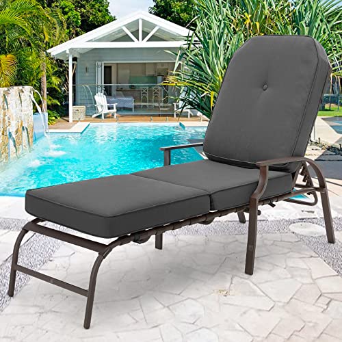 U-MAX Adjustable Outdoor Chaise Lounge Chair Patio Lounge Chair Recliner Furniture with Armrest and Cushion for Deck, Poolside, Backyard (Grey, 1PC - color: Grey, size: 1 PC