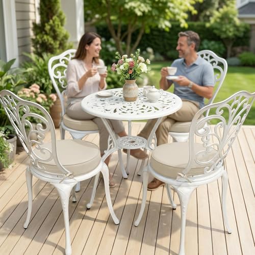 Summsun Outdoor Bistro Chair Cushions Set of 4, 15" D x 3" H Round Chair Cushions Waterproof and Fade Resistant Chair Cushion Pads with Non-Slip Ties and Removable Covers for Garden, Cream - color: Beige, size: 15x3 Inch (Round)-4p