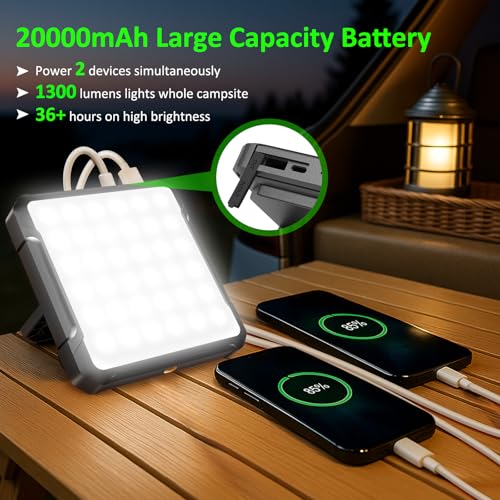 20000mAh Rechargeable Camping Lantern, Portable LED Camping Lights 1300LM Ultra Bright, 36H+ Runtime, 4 Modes, IPX4 Waterproof, Tent Light for Outdoor, Emergency, Blackout, Survival Gear