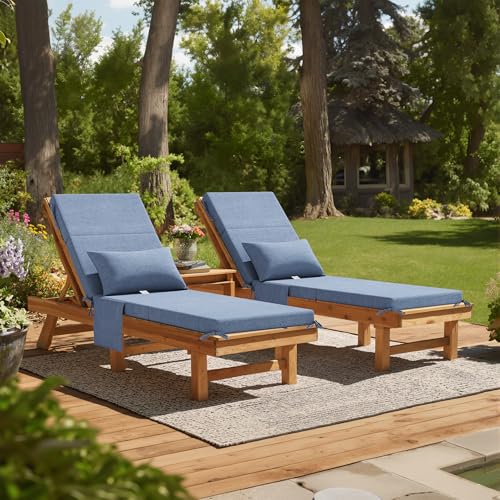 Crestlive Products Sunbrella Foldable Outdoor Chaise Lounge Cushions with Head Pillow and Side Pockets, Water Repellent & Fade Resistant Lounge Chair Cushion, 72''L x 21''W, Set of 2, Denim Blue - color: Sunbrella|blue, size: 72"l X 21"w