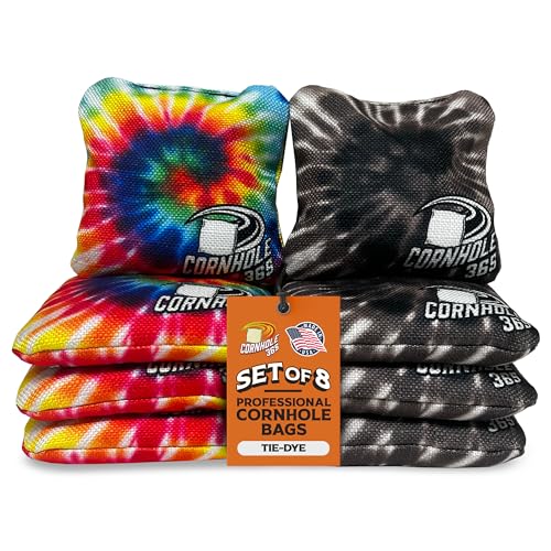Cornhole365 Themed Cornhole Bag - All-Weather, Heavy-Duty & Durable Polyester Fabric, Resin Filling, Double-Stitched Duck Cloth - Professional Cornhole Bean Bags for Indoor & Outdoor Use - Set of 8 - color: Tye Dye
